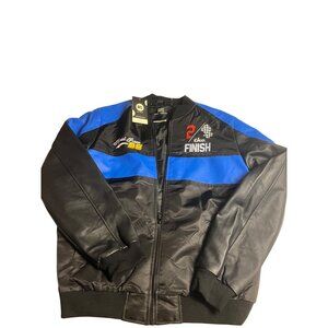Riot Empire Mens M  Black & Blue "2 The Finish" Racing Jacket embroidered detail